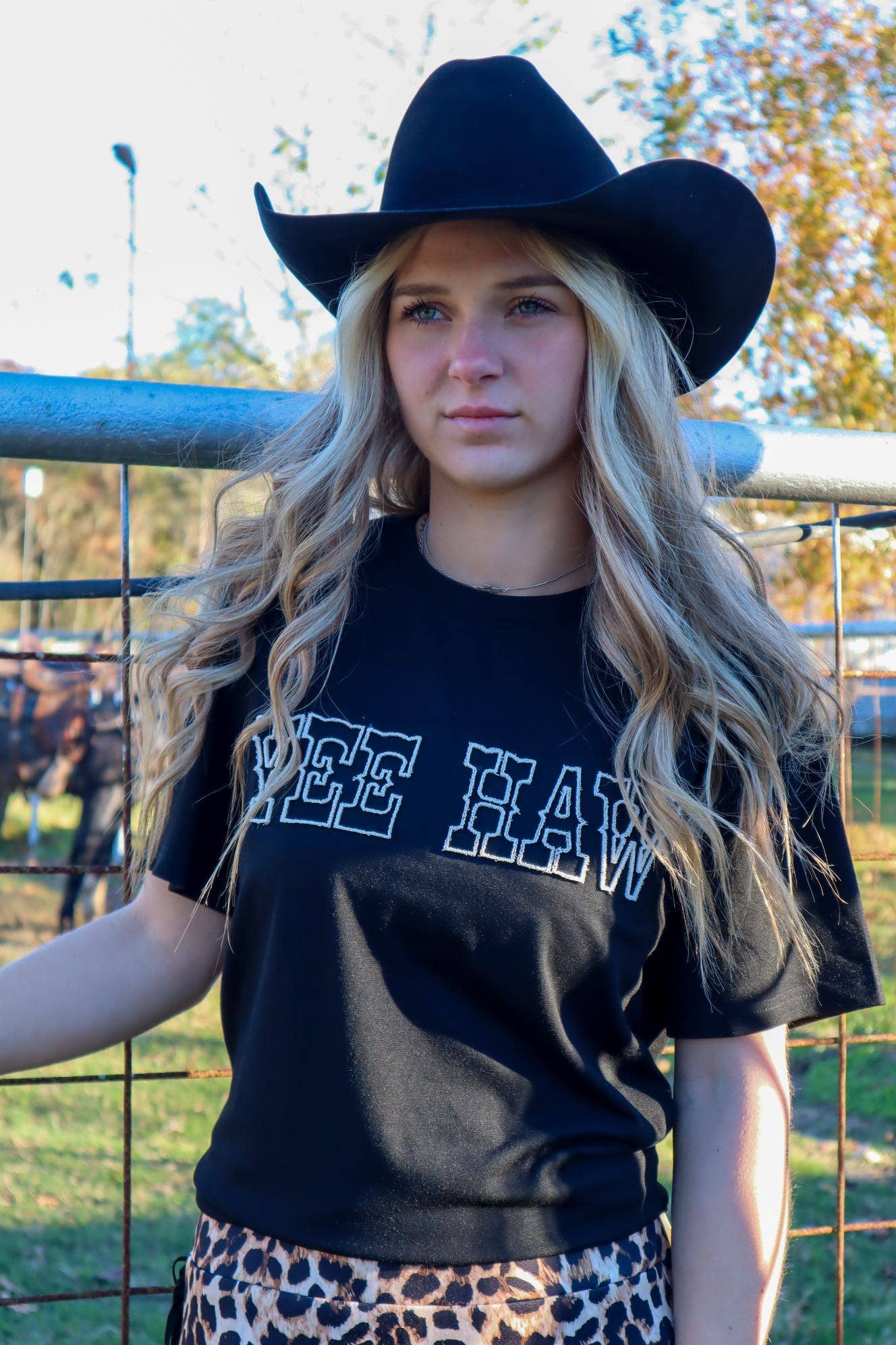 Yee Haw Black / White  Embroidered Tee