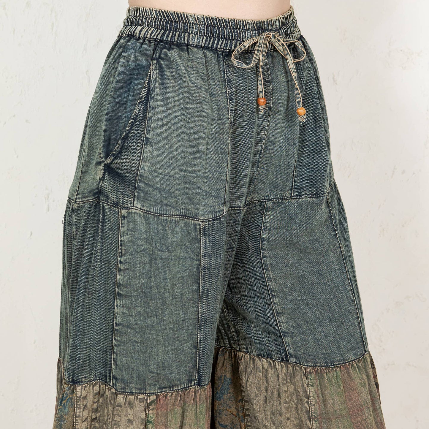 Western Boho Chic: Tiered Patch Inserted Denim Pants