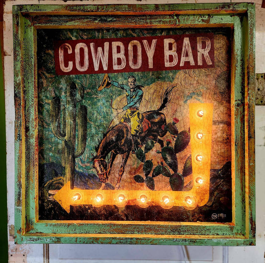 Square cowboy bar lighted signs