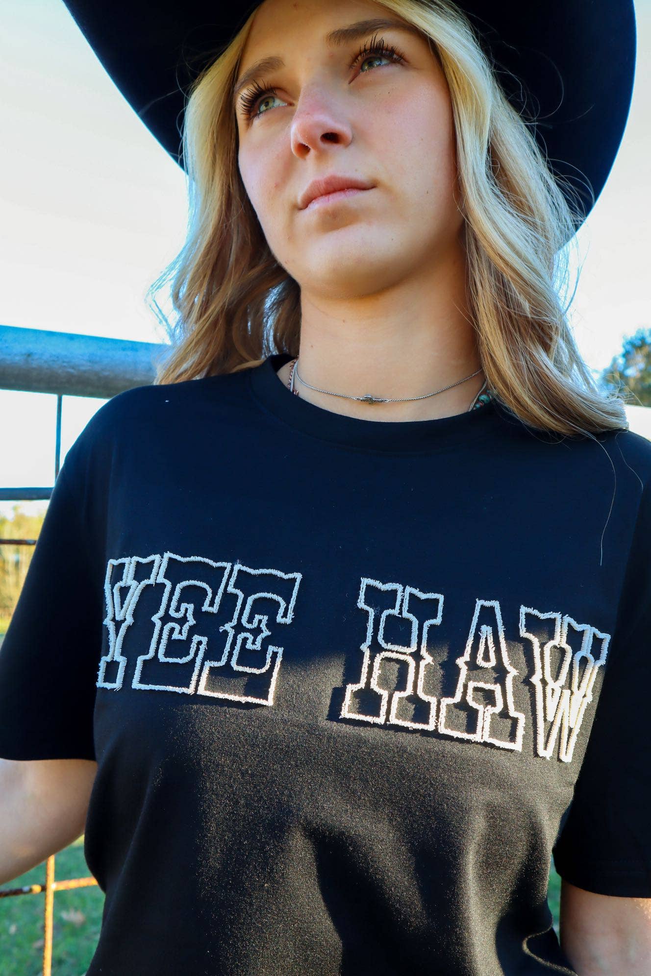 Yee Haw Black / White  Embroidered Tee