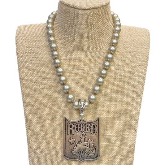 Rodeo (Horse Rider) Pendant on Faux Navajo Pearl Necklace