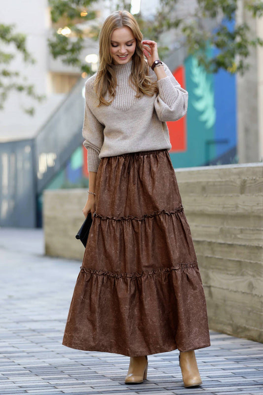 Vintage washed tiered skirt