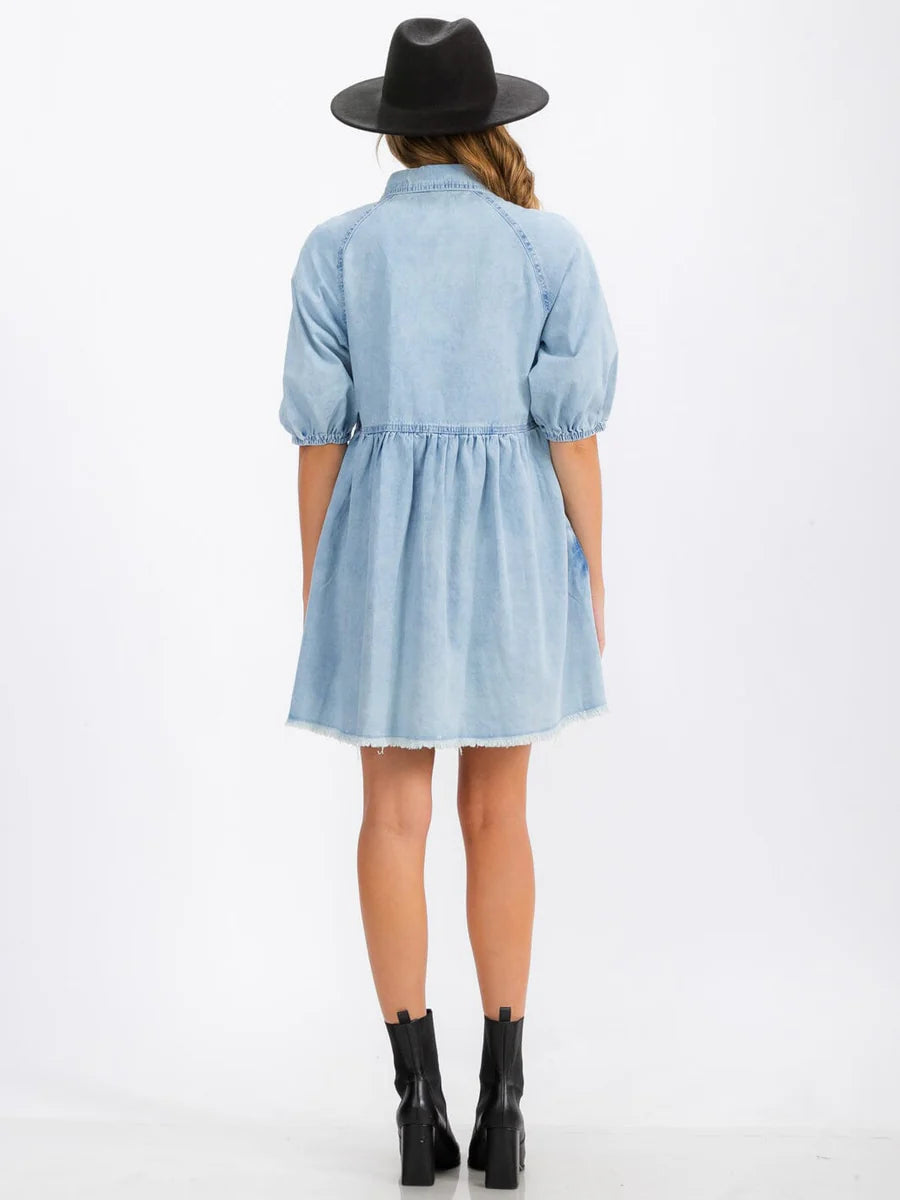 Mid sleeve denim mini dress or jacket