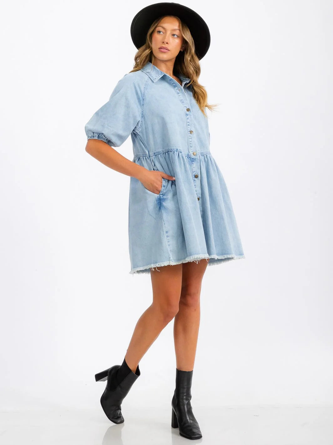 Mid sleeve denim mini dress or jacket