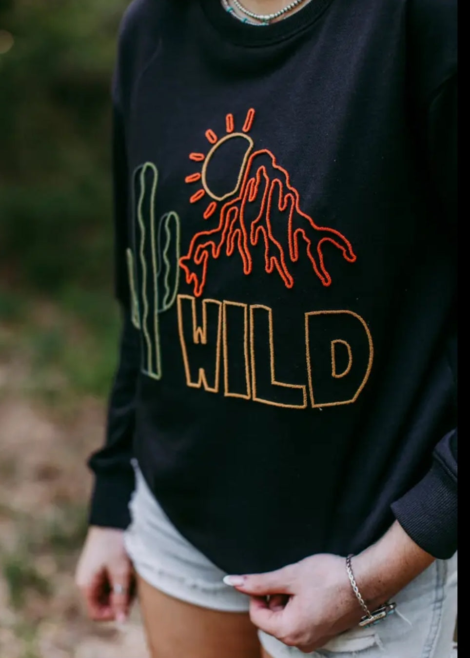 Wild embroidered crew