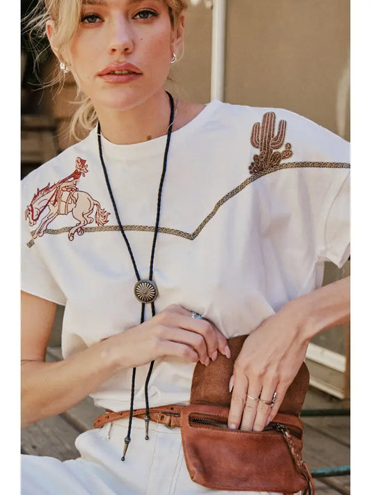 Embroidered Shoulder Western Yoke T-Shirt