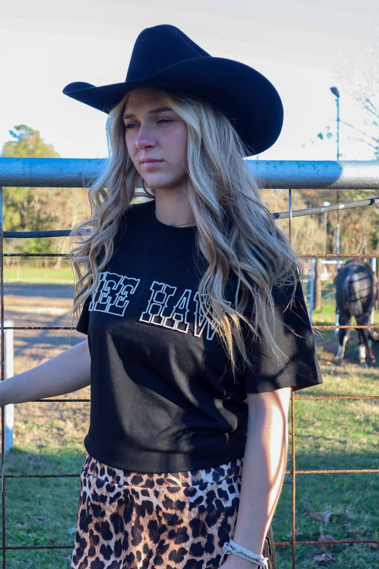 Yee Haw Black / White  Embroidered Tee