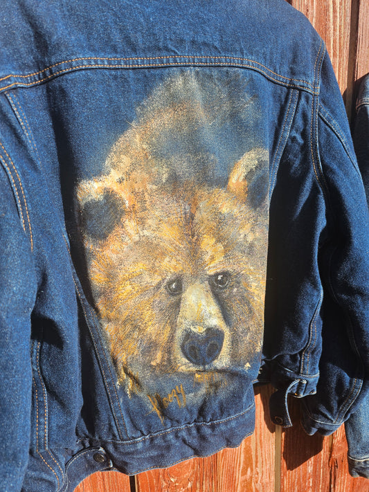 Handpainted Brown Bear Vintage Jacket